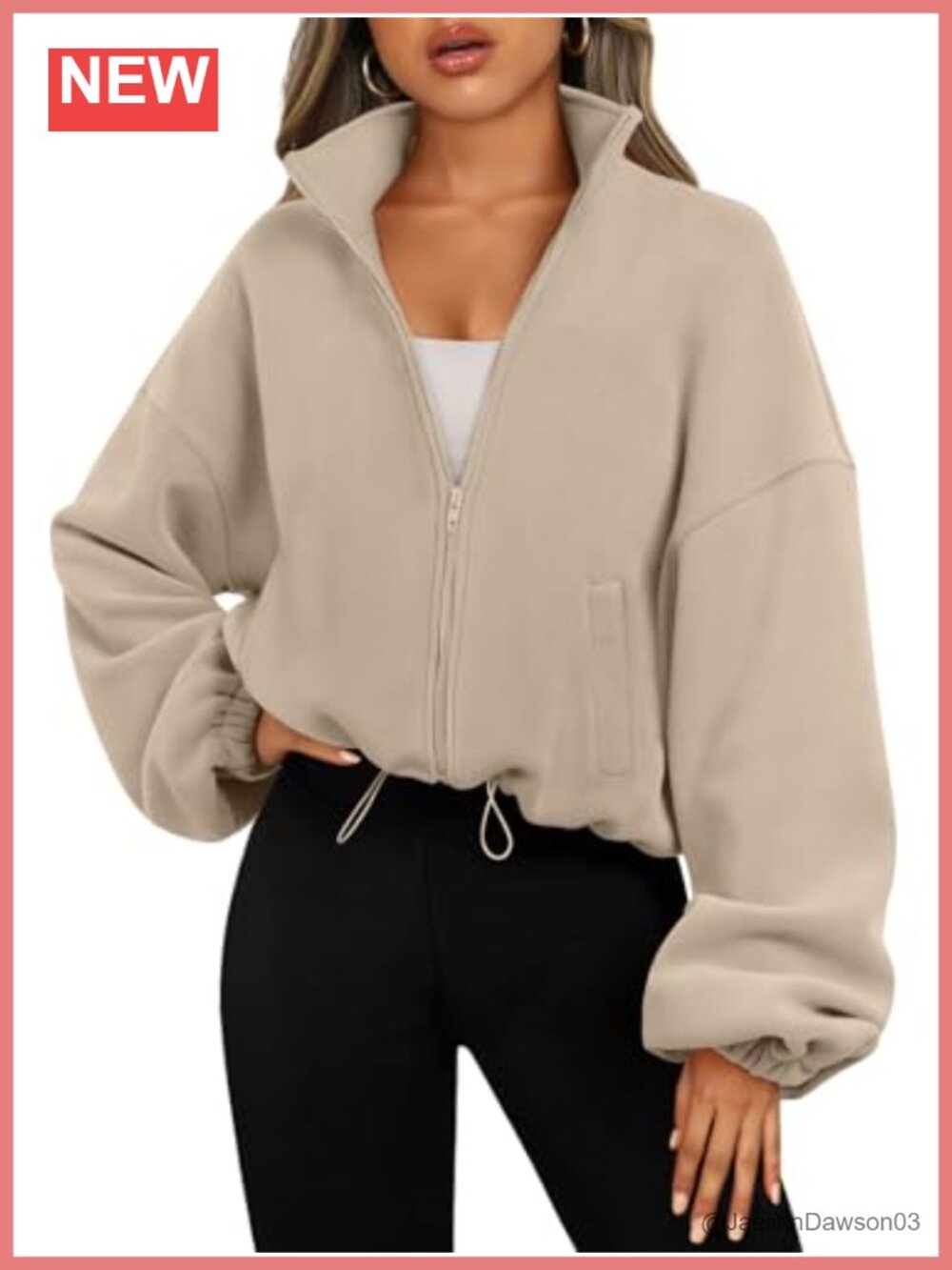 Women's Oversized Cropped Fleece Jacket Zip Up Sweatshirt Coat
